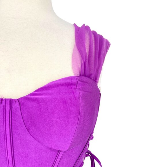 Privy Corset Style Mesh Crop Top Purple Sheer Sleeve Medium NWT - Picture 4 of 12
